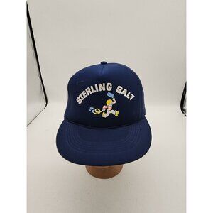 Vintage Trucker Hat Cap Snap Back USA Blue Puffy Print Sterling Salt Mesh Farm